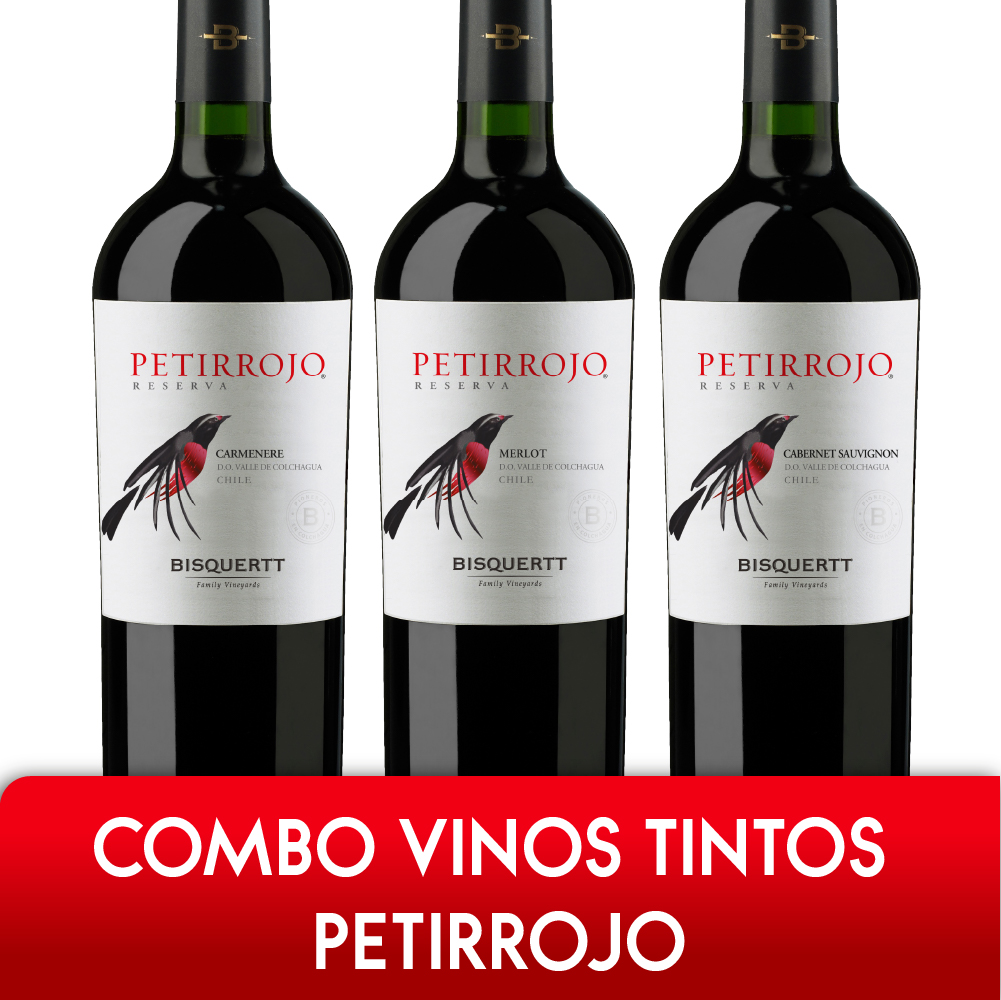 Combo Vinos Tintos Petirrojo Cabernet + Carmenere + Merlot